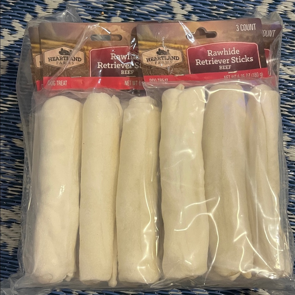 Heartland Farms  6 packs -Rawhide Retriever Sticks - White 18 total sticks